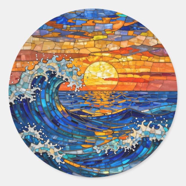 Oceanic Coastal Ocean Waves Sunset   Runder Aufkleber (Vorderseite)