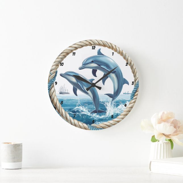 Oceanic Dance Dolphin Jumping mit Rope Frame Große Wanduhr (Zuhause)