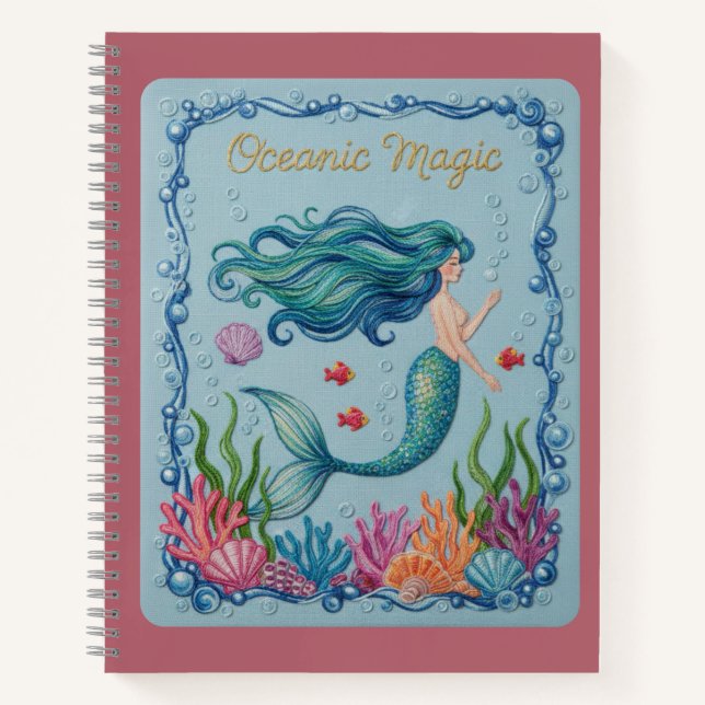 Oceanic Magic Embroidered Mermaid Journal Notizbuch (Vorderseite)