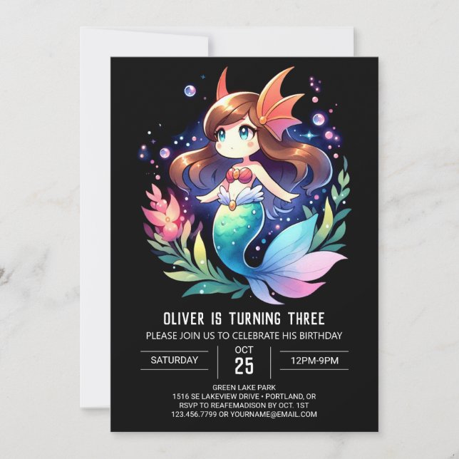 Oceanic Niedlich Mermaid Geburtstag Einladung (Vorderseite)