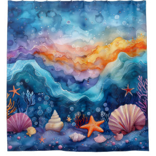 "Oceanic Watercolor Serenade" Duschvorhang