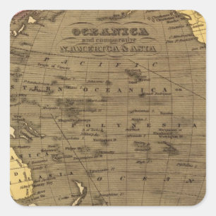 Oceanica Handfarbiger Atlas-Karte Quadratischer Aufkleber
