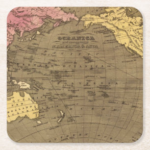 Oceanica Handfarbiger Atlas-Karte Rechteckiger Pappuntersetzer