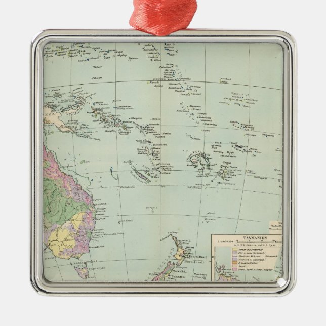 Oceanien - Atlas-Karte von Ozeanien Silbernes Ornament (Vorne)