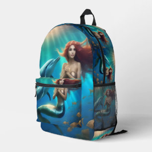 "Ocean's Dance: Eine Meerjungfrau und Delphinfahrt Bedruckter Rucksack