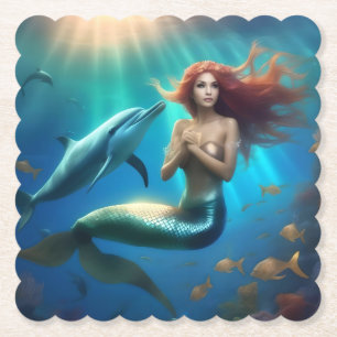 "Ocean's Dance: Eine Meerjungfrau und Delphinfahrt Untersetzer