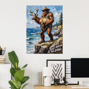 Ocean's Edge: Bigfoot's Protective Stance Poster
