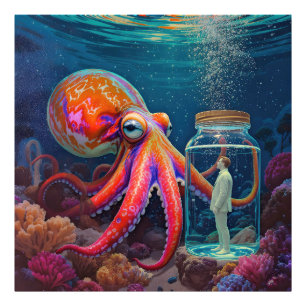 "Ocean's Silent Captive" - Octopus Portrait Fotodruck