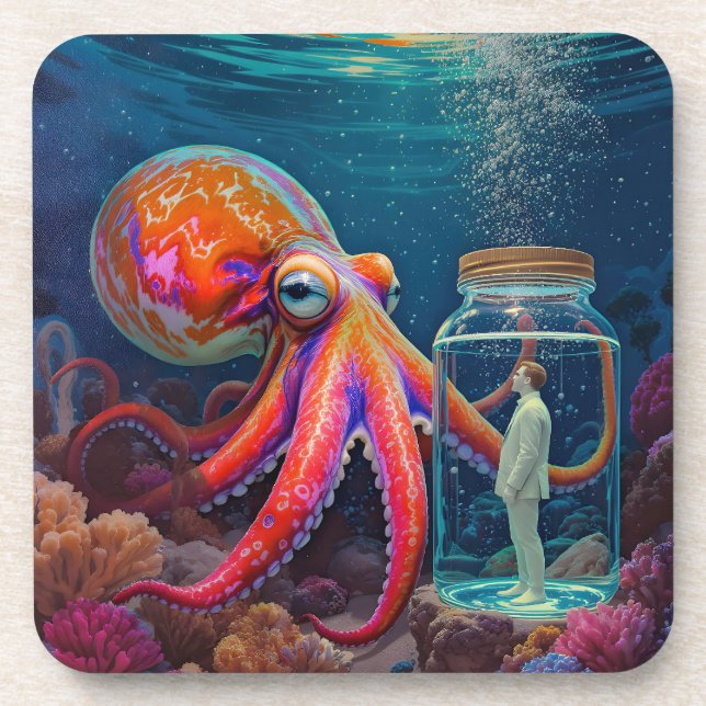 "Ocean's Silent Captive" - Octopus Portrait Getränkeuntersetzer (Vorderseite)