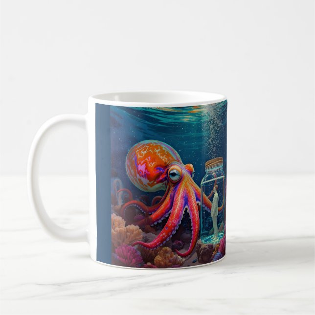 "Ocean's Silent Captive" - Octopus Portrait Kaffeetasse (Links)