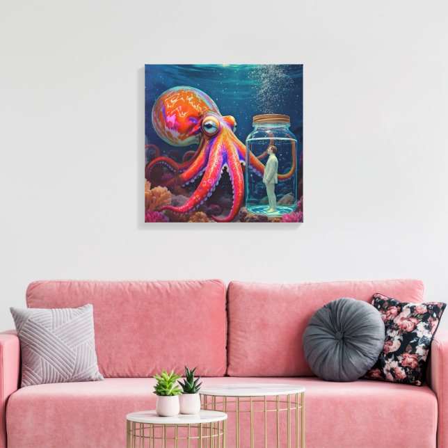 "Ocean's Silent Captive" - Octopus Portrait Leinwanddruck (Insitu (Wohnzimmer))