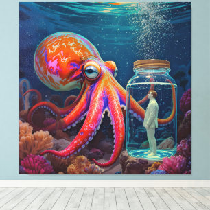 "Ocean's Silent Captive" - Octopus Portrait Leinwanddruck
