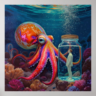 "Ocean's Silent Captive" - Octopus Portrait Poster
