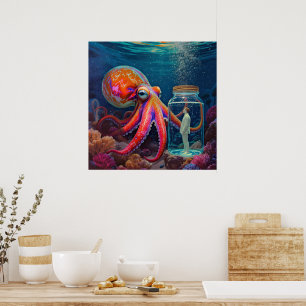 "Ocean's Silent Captive" - Octopus Portrait Poster