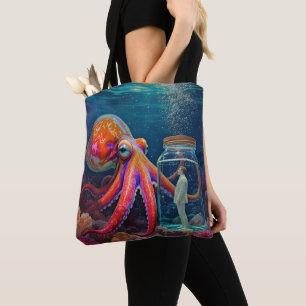 "Ocean's Silent Captive" - Octopus Portrait Tasche