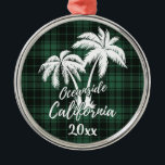 Oceanside Beach California Palm Tree Green Kariert Ornament Aus Metall<br><div class="desc">Oceanside Beach California Palm Tree Green Karierte Ornament</div>