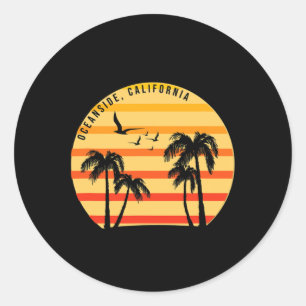 Oceanside Beach California Palms Vacation Surf Sun Runder Aufkleber