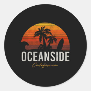 Oceanside Beach California Palms Vacation Surf Sun Runder Aufkleber