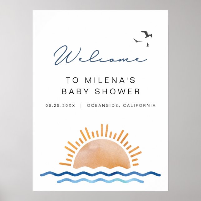 OCEANSIDE Beach Ocean Sunset Baby Dusche Willkomme Poster (Vorne)