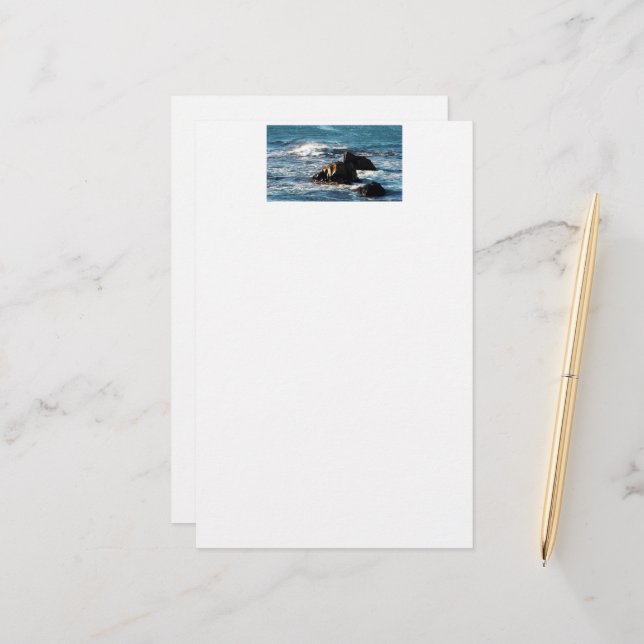 Oceanstrand mit Felsen 5,5" x 8,5" Stationierung Briefpapier (Vorderseite/Rückseite Beispiel)
