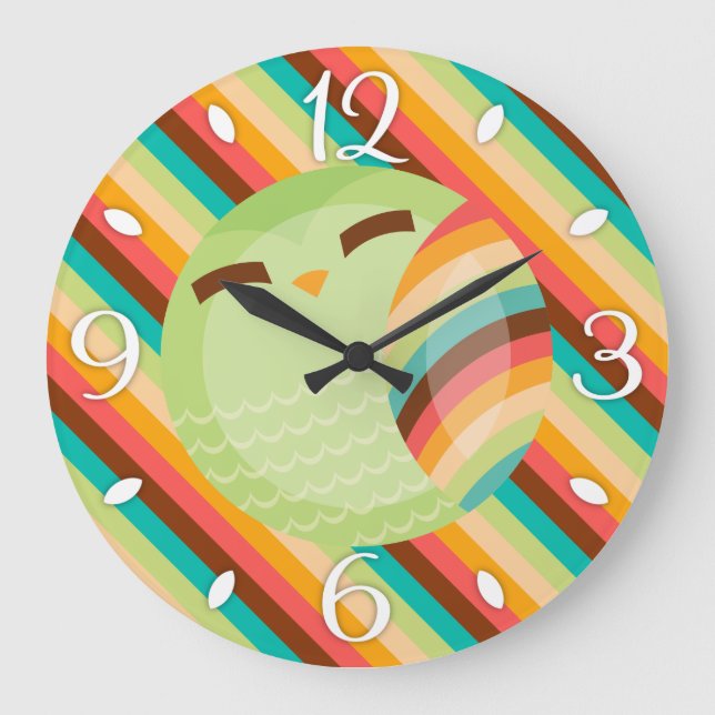 OCee Owl Stripes Clock Große Wanduhr (Vorderseite)