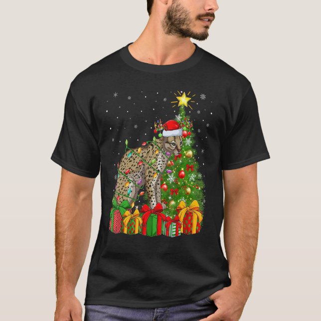 Ocelot Xmas Holiday Santa Ocelot Weihnachtsbaum T-Shirt (Vorderseite)
