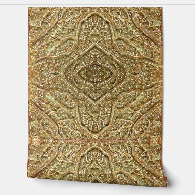 Ocher Bio abstrakte Muster Vinyl Tapete (Abrollen)