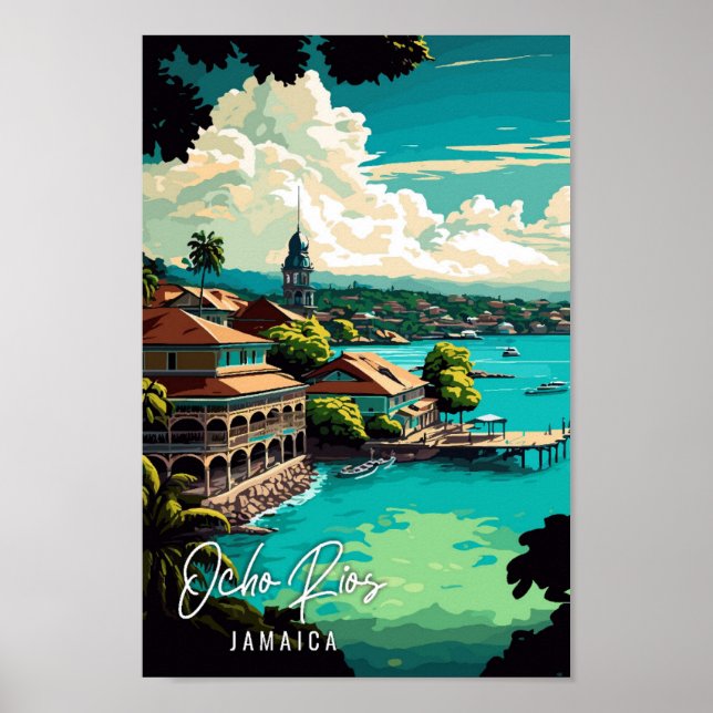 Ocho Rios Jamaica Vintage Reise Illustration Poster (Vorne)