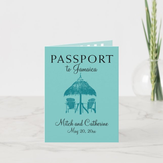 Ocho Rios Jamaica Wedding Passport - Aquamarin Einladung (Vorderseite)