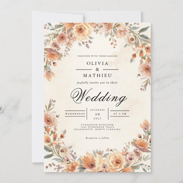 Ochre Bloom Blüh Wedding Einladung (Vorderseite)
