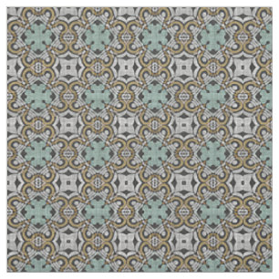 Ochre Brown Green Gray Retro Nouveau Deko Muster Stoff