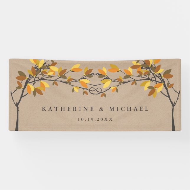Ochre Brown Knotted Liebe Bäume Herbst Hochzeit im Banner (Horizontal)