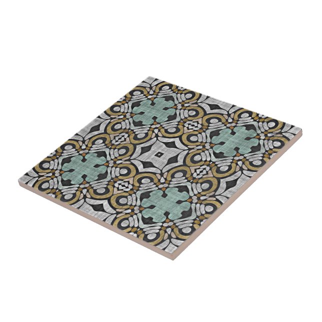 Ochre Brown Seafoam Aquamarine grüne Ethnic Stamm  Fliese (Seite)