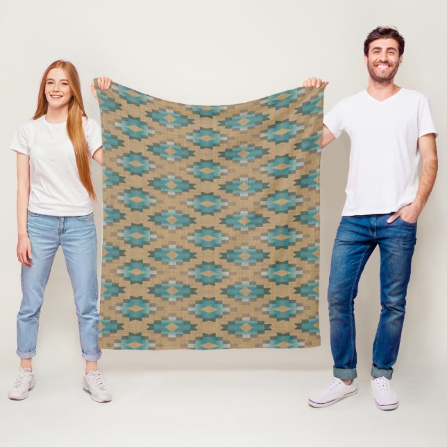 Ochre Brown Taupe Aquamarines blaues Tribal Art Mu Fleecedecke (Beispiel)