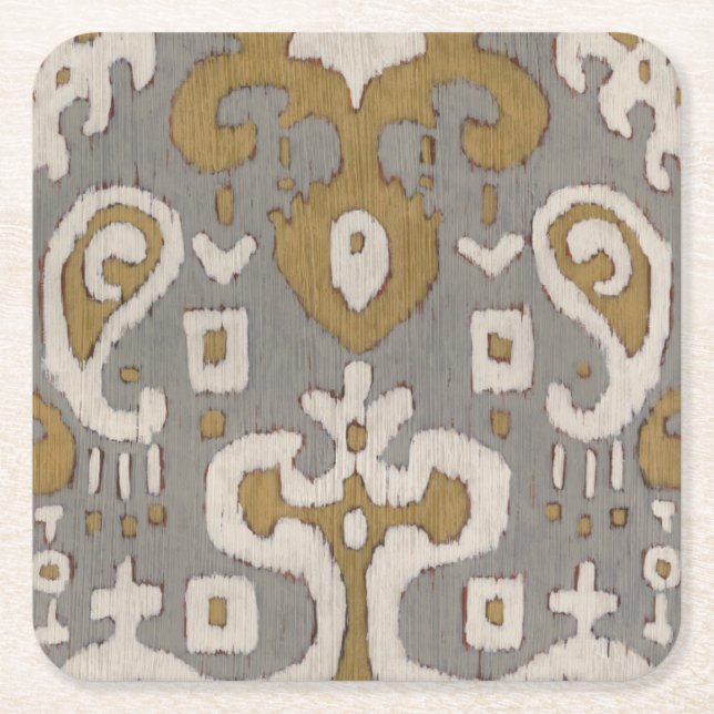 Ochre Ikat I Rechteckiger Pappuntersetzer (Vorderseite)