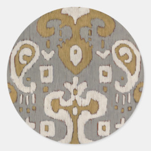 Ochre Ikat I Runder Aufkleber