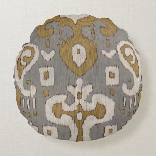 Ochre Ikat I Rundes Kissen (Vorderseite)
