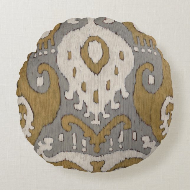 Ochre Ikat II Rundes Kissen (Vorderseite)