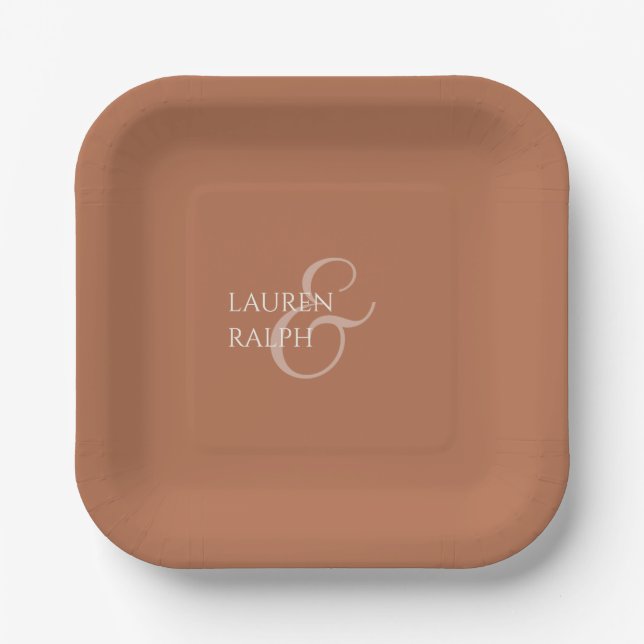 Ochre & Ivory Couple Monogram Pappteller (Vorderseite)