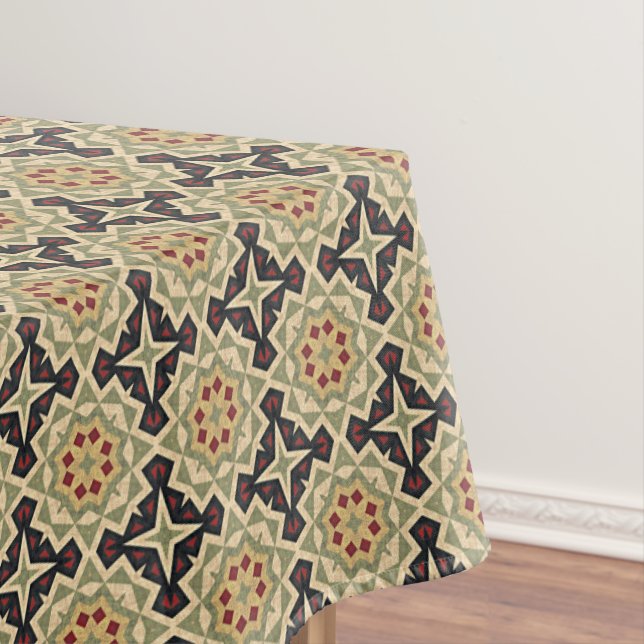 Ochre Mustard Yellow Olive Green Black Tribal Art Tischdecke (Beispiel)