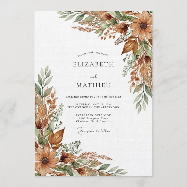 Ochre Rustic Woodland Wedding Einladung (Vorderseite)