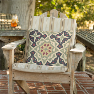 Ochre Yellow Olive Green Black Tribal Art Kissen