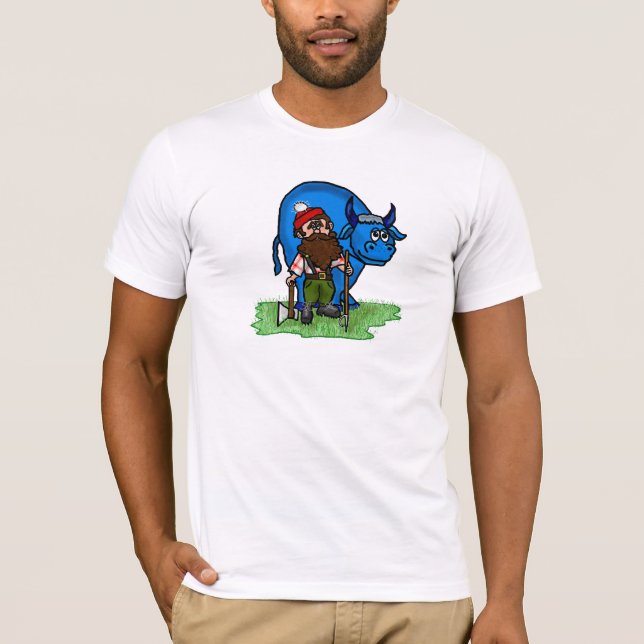 Ochsen-Cartoon-T - Shirt Paul Bunyan und des Babys (Vorderseite)