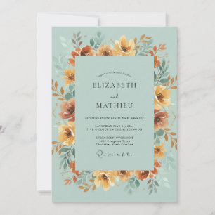 Ocker-Aqua-Wildblumen-Hochzeit Einladung