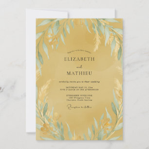 Ocker-Aquagrünes-Blatt-Hochzeit Einladung