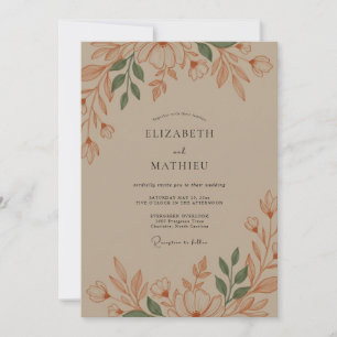 Ocker-Blüten-Rustikale-Hochzeit Einladung