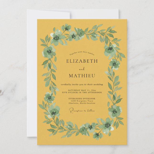 Ocker Botanische Blütenhochzeit Einladung (Vorderseite)