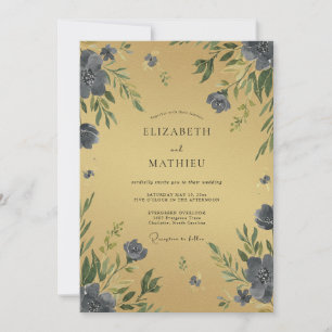 Ocker Indigo Blütenblatt Hochzeit Einladung