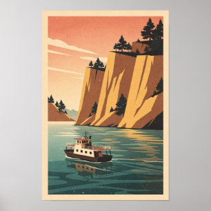 Ocker-Klippen und Hafenfähre Retro-Reiseposter Poster
