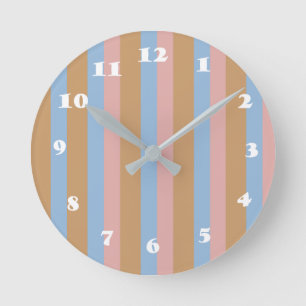 Ocker, Rosa und blaue Streifen Runde Wanduhr